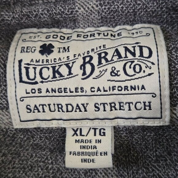 Lucky Brand Saturday Stretch Blue Gray Snap Western Flannel Shirt 2022 Size XL - Picture 5 of 11